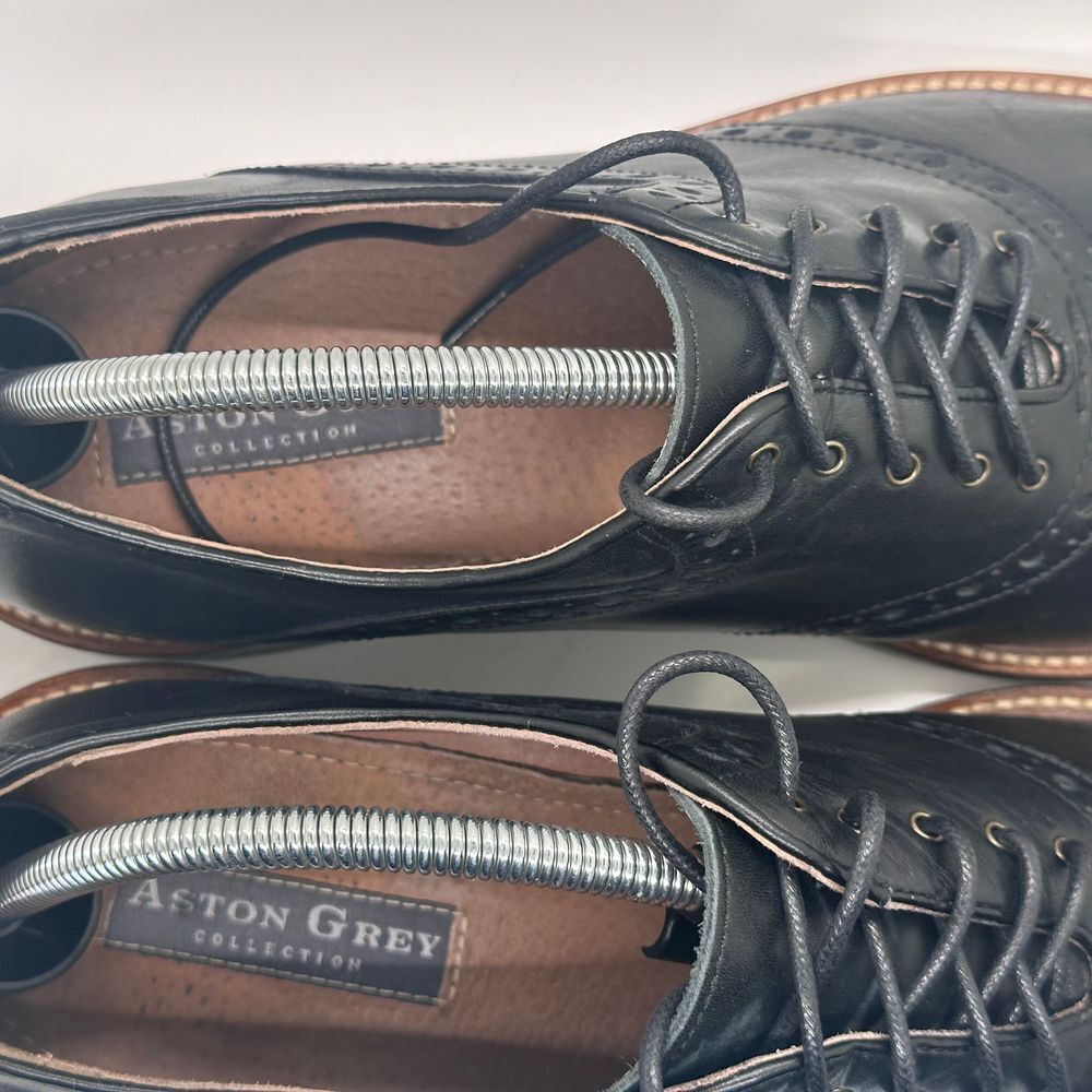 Aston Grey Collection Mens Tokyo Black Leather Oxford shoes Size 12 Pre Owned - Picture 7 of 13